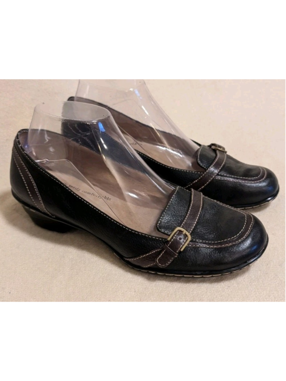 Softspots Womens Black Brown Leather Loafers Buckle Slip On US Size 8.5M F143